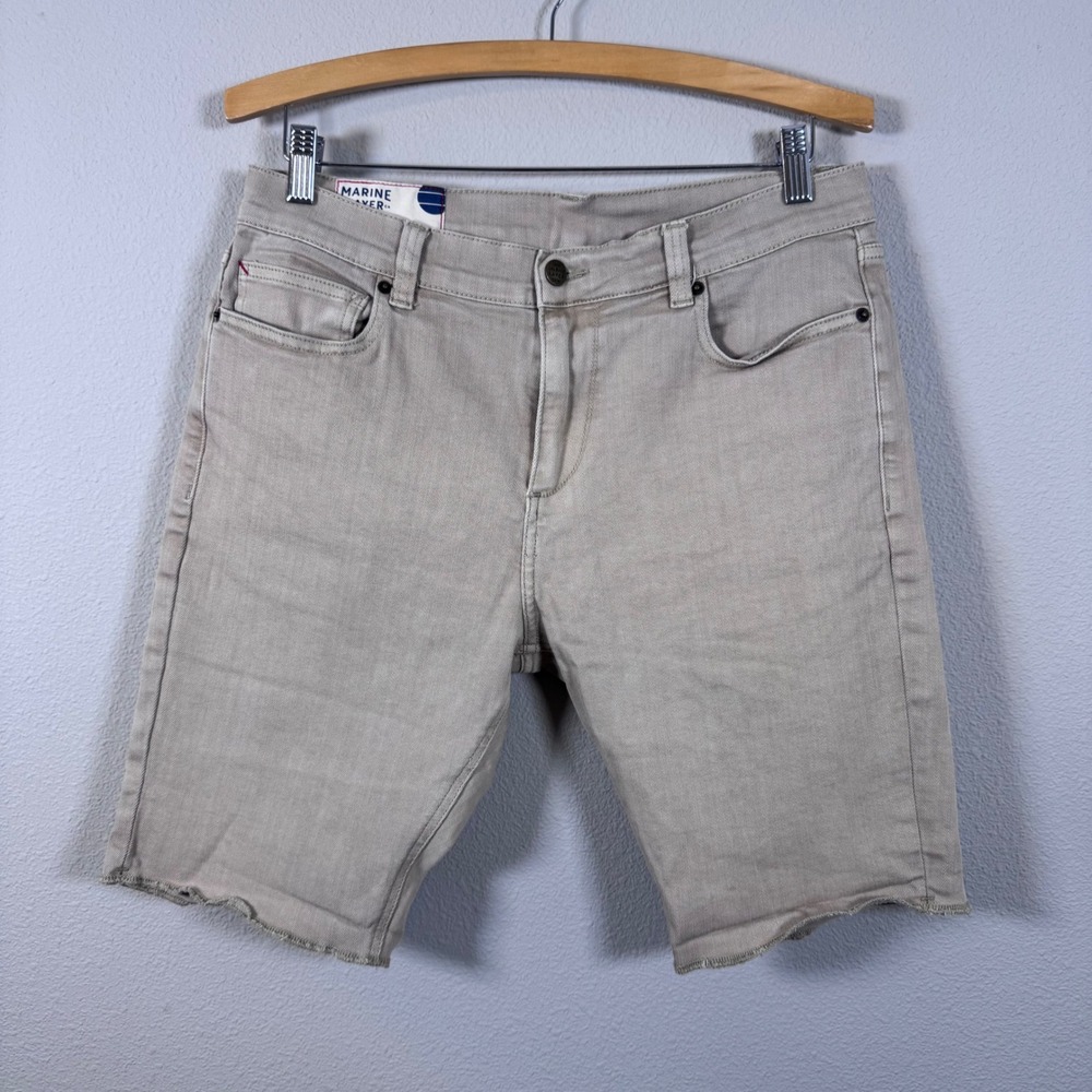 Marine Layer Men's Original Slim Khaki Tan Cotton Raw Hem Denim Shorts Size 33